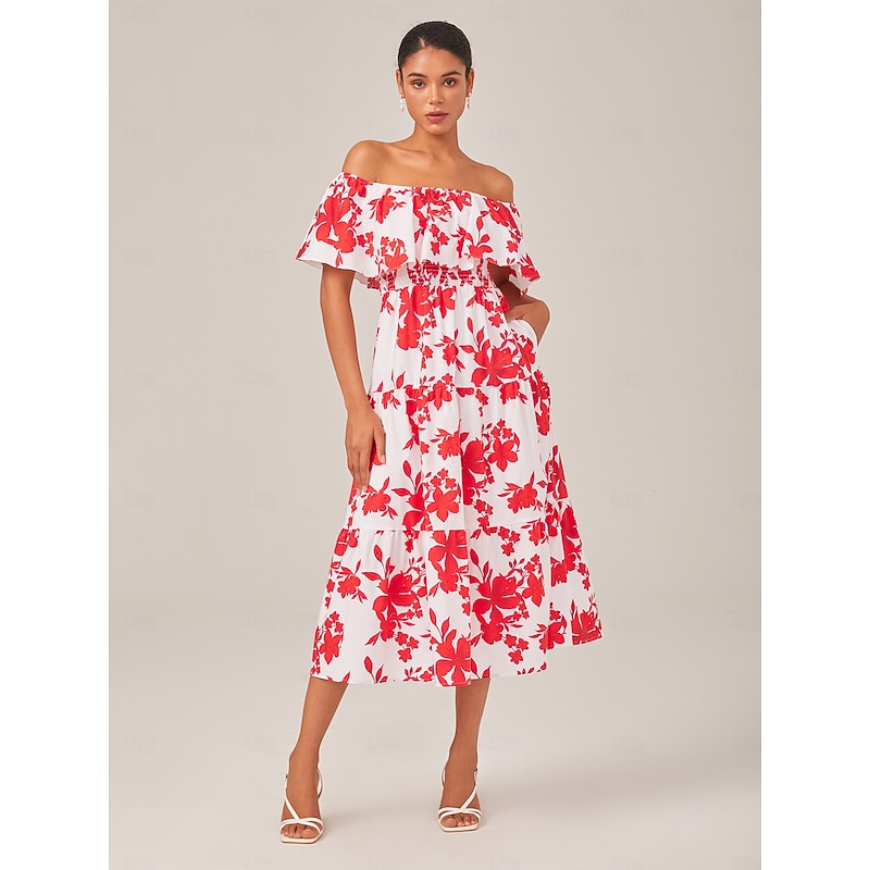 Floral Printed One-Shoulder Casual Maxi Dress2