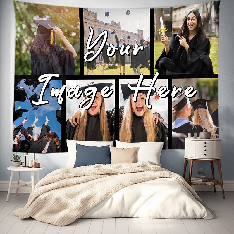 Graduation Customized Personalize Gift Hanging Tapestry 7 Grids Best Graduation Gift with Your Photo Wall Art Mural Decor Photograph Backdrop Home Bedroom Living Room Decoration Independence Day