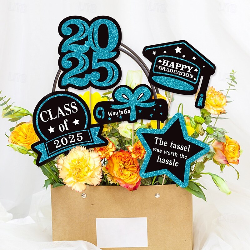 50 Pack Double Sided Class of 2025 Graduation Party Centerpiece Sticks Centerpiece Table Decorations for 2025 Graduation Party Decoration Party Supplies3