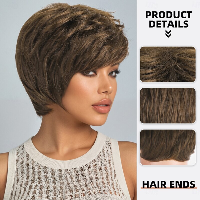 Synthetic Wig Wavy Water Wave Asymmetrical Deep Parting Machine Made Wig 10 inch A1 Synthetic Hair Women's Cool Classic Comfortable Multi-color2