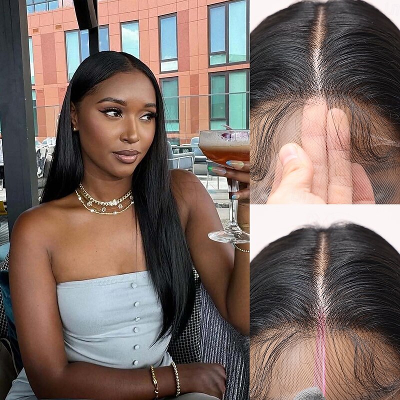 Synthetic Lace Wig Straight Style 32 inch Black Middle Part 13x6 Lace Front Wig Women's Wig Black2