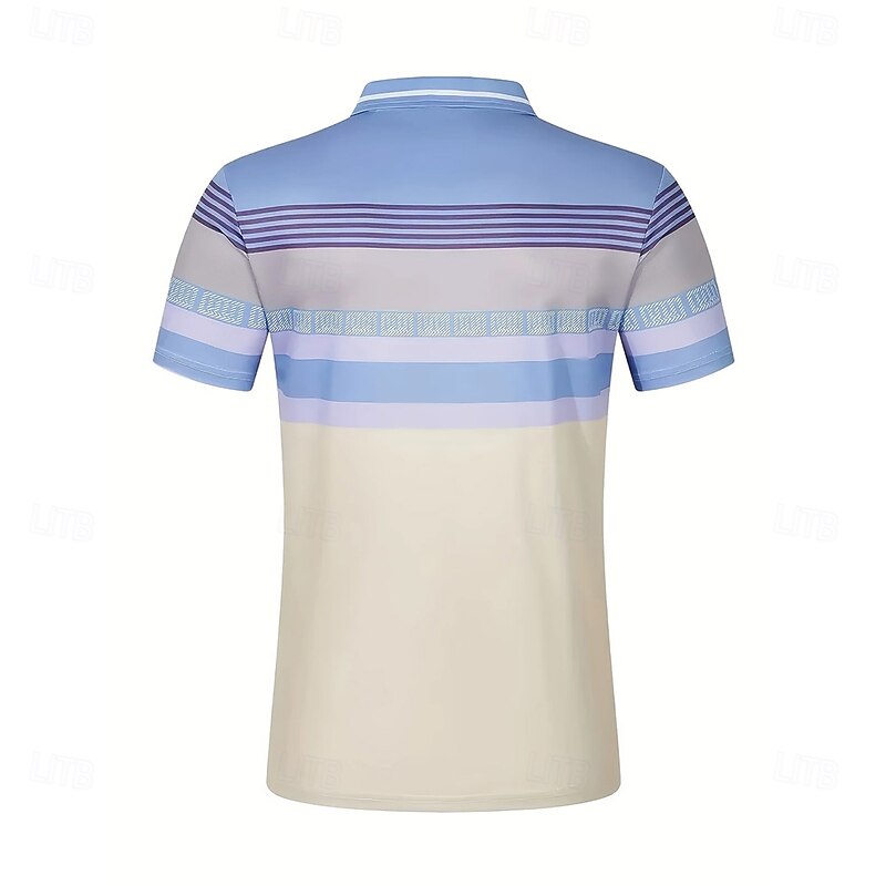 Men's Horizontal Stripes Polo Short Sleeve Polo Shirts Collared Shirts Business Casual Outdoor Athleisure Daily Wear 3D Print Summer Blue Green4