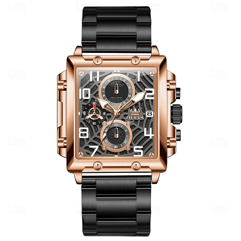 OLEVS 2958 Men's Square Quartz Watch, Waterproof, Luminous Stainless Steel, Sport Clock, Elegant Design4