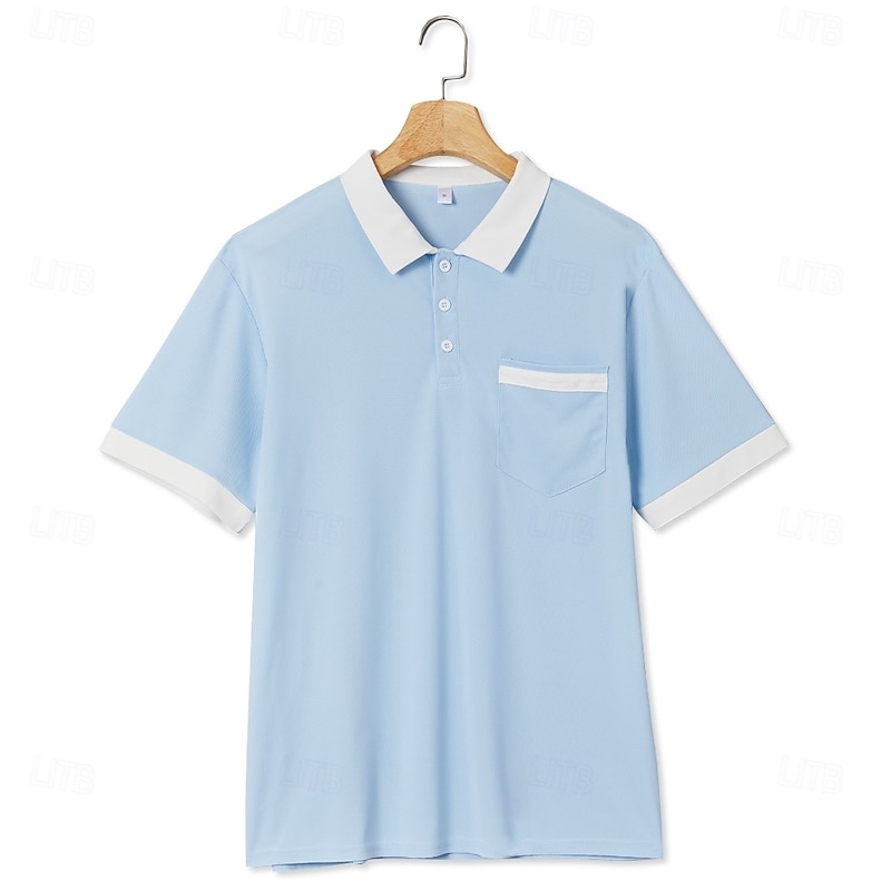 Men's Golf Shirt Pique Polo Shirt Work Casual Lapel Ribbed Polo Collar Short Sleeve Basic Modern Color Block Patchwork Pocket Spring & Summer Regular Fit Black Burgundy Navy Blue Light Blue Golf Shirt2