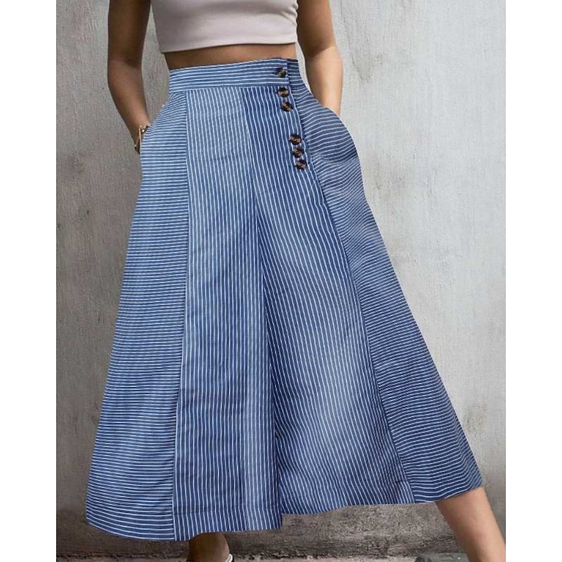 Women's Culottes Wide Leg Slacks Pants Trousers Fashion Streetwear Full Length Natural Striped Pocket Elastic Waist Comfy Outdoor Comfortable Street Going out Black White Blue Summer Regular Fit4