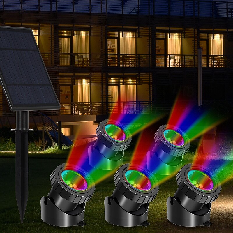 Outdoor Solar Spotlights Lights RGB Color Changing Underwater Landscape Spotlights 2000mAh IP68 Waterproof LED Landscape Spotlights for Fish Tank Garden Yard Pool Pond Fountain Waterfall Decoration(2/3/5 Head Lamp)