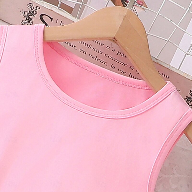 2 Pieces Kids Girls' Solid Color Crewneck Tank & Pants Set Sleeveless Daily School 7-13 Years Summer Pink3