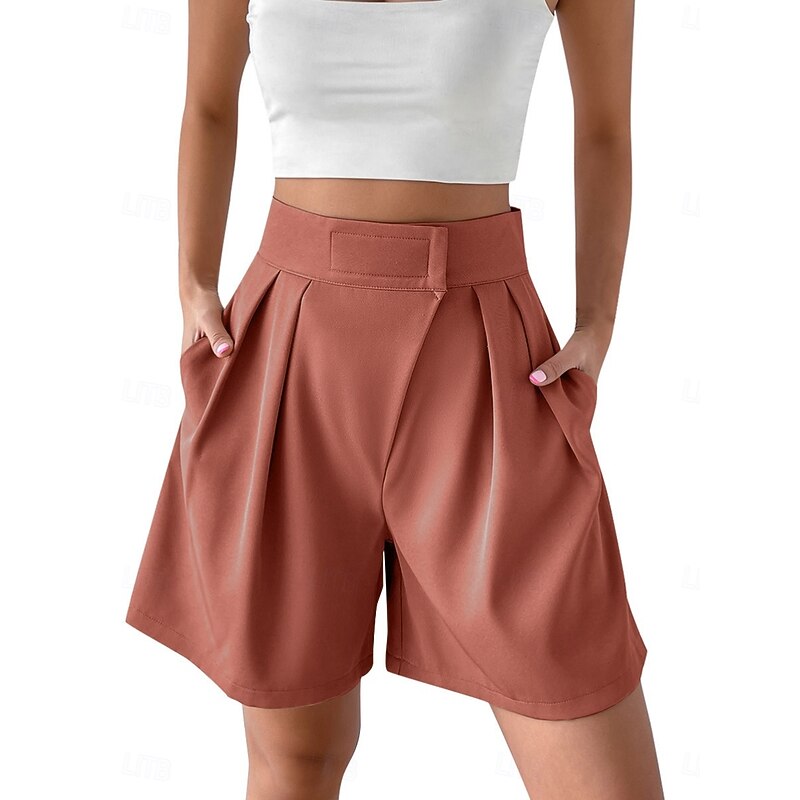 Women's Shorts Baggy Pants Chinos Shorts Fashion Streetwear Basic Knee Length High Waist Plain Pocket Elastic Waistband Comfy Soft Comfortable Micro-elastic Outdoor Street Black White Red Brown4