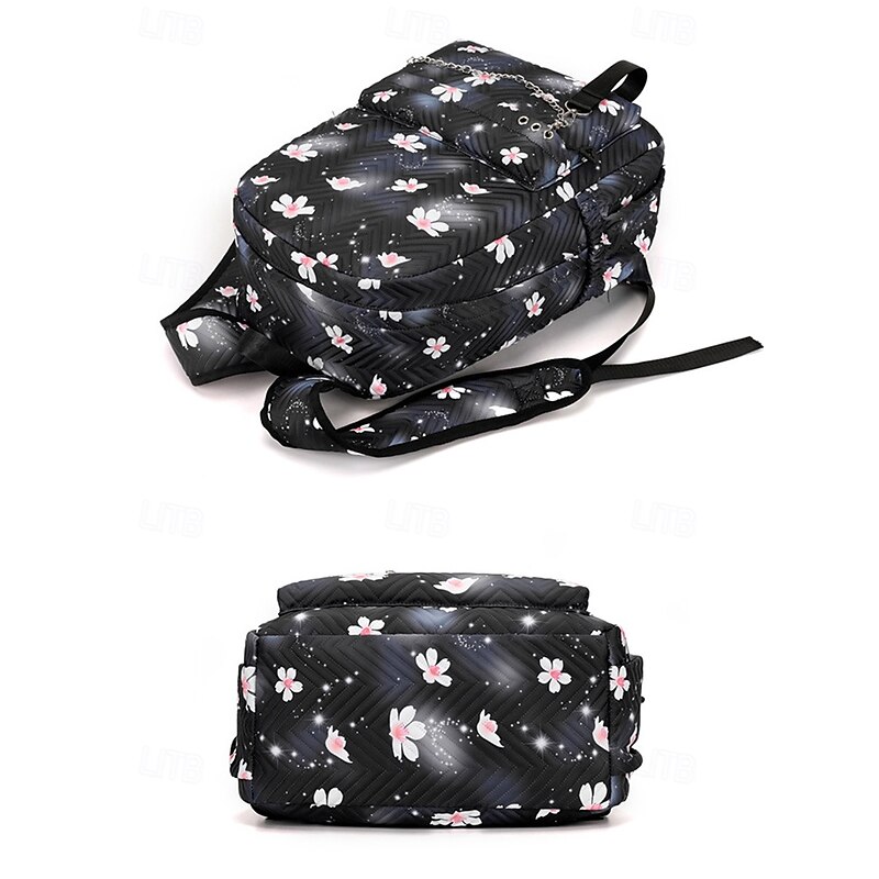 Girls Floral School Backpack – Lightweight Quilted Bookbag with Chain Decor and Water-Resistant Fabric for Teen Students and Middle School Use4
