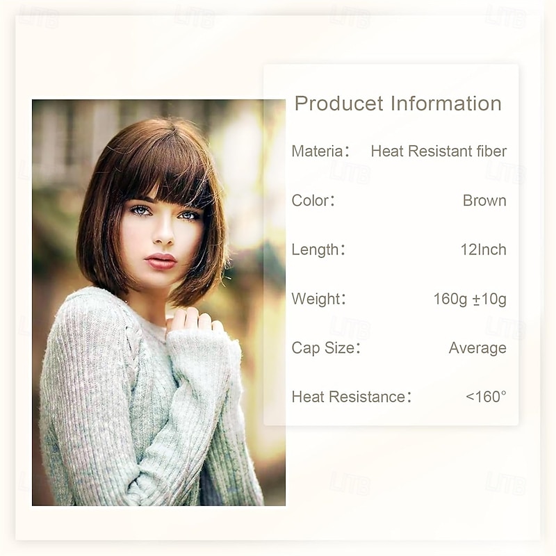 Short Brown Bob Wig With Bangs Straight Bob Wigs for Women Brown Bob Synthetic Wig Super Soft and Easy to Wear Straight Bob Wig Colorful Synthetic Wig for Daily Cosplay Halloween2