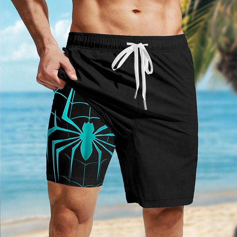 Men's Spider Gothic Halloween Costumes Lined Shorts 2 in 1 Board Shorts Swim Shorts Mid Waist Hawaiian Retro Vintage Holiday Streetwear Side Pockets With Compression Liner Elastic Drawstring Waist2