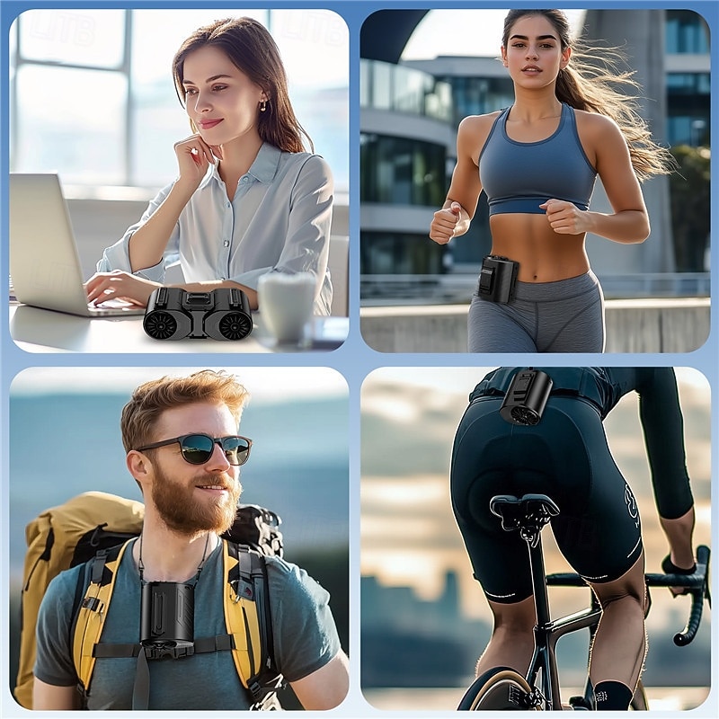 Portable Clip-on Waist/Neck Fan with Turbo Cooling, 10000mAh Battery, 3 Speeds, Digital Display, for Outdoor Work, Sports & Desk Use2