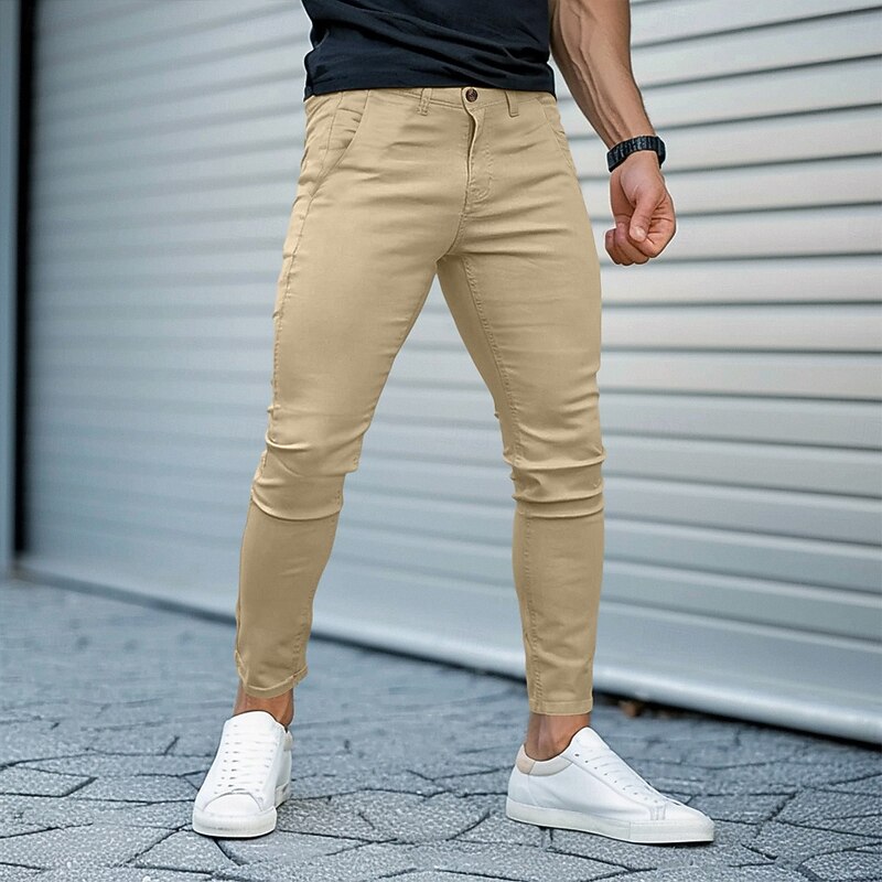 Men's Trousers Chinos Summer Pants Casual Pants Front Pocket Plain Comfort Breathable Casual Daily Holiday Vacation Fashion Pumpkin Black2