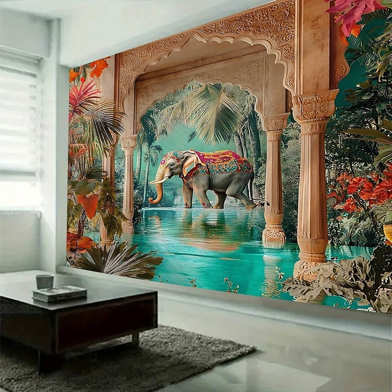 Mandala Elephant Hanging Tapestry Wall Art Large Tapestry Mural Decor Photograph Backdrop Blanket Curtain Home Bedroom Living Room Decoration