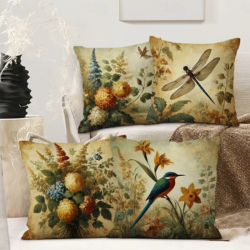 Vintage Pastoral Decorative Toss Pillows Cover 4PC Soft Square Couch Cushion Case Pillowcase for Bedroom Livingroom Sofa Chair