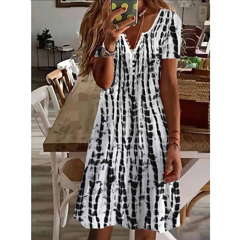 Women's Mini Dress A Line Dress Summer Dress Casual Daily Regular Fit Graphic Short Sleeve Notched Neck Black White Pink Green Summer4