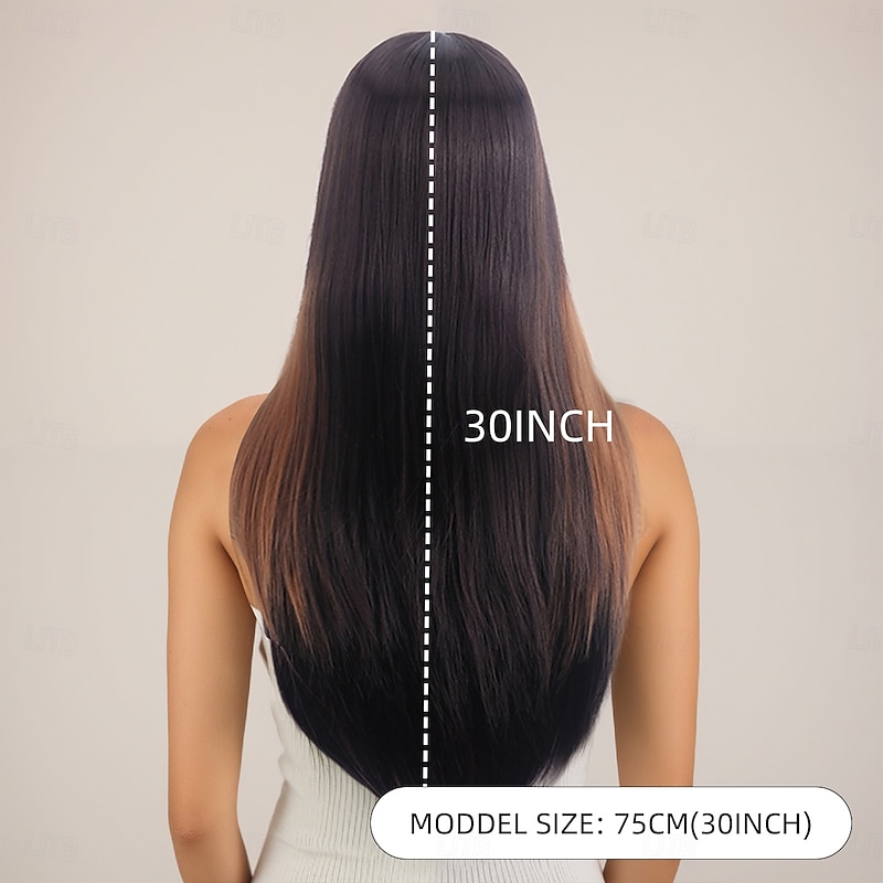 Synthetic Wig kinky Straight Natural Straight Layered Haircut Deep Parting Machine Made Wig 30 inch A1 Synthetic Hair Women's Classic Comfortable Ombre Hair Mixed Color4