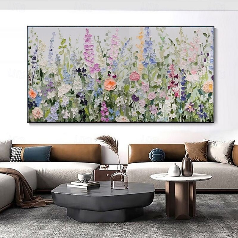Handmade Oil Painting Canvas Wall Art Decoration Modern Abstract 3D Palette Knife Flowers for Living Room Bedroom Small Fresh Pastoral Style Home Decor Rolled Frameless Unstretched Painting2