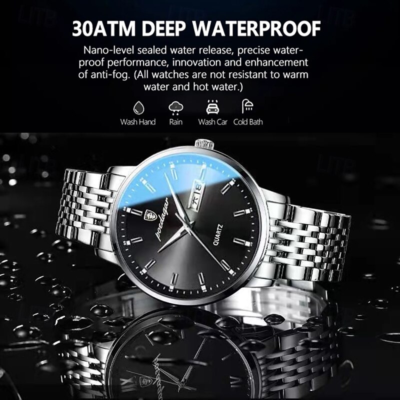 Men Quartz Watch Minimalist Casual Business Luminous Calendar Date Week Chronograph Stainless Steel Watch3