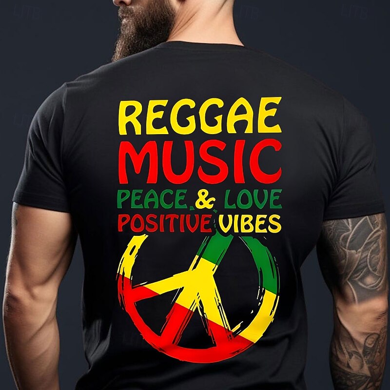 Reggae Music Peace Love Positive Vibes Men's Graphic T-Shirt