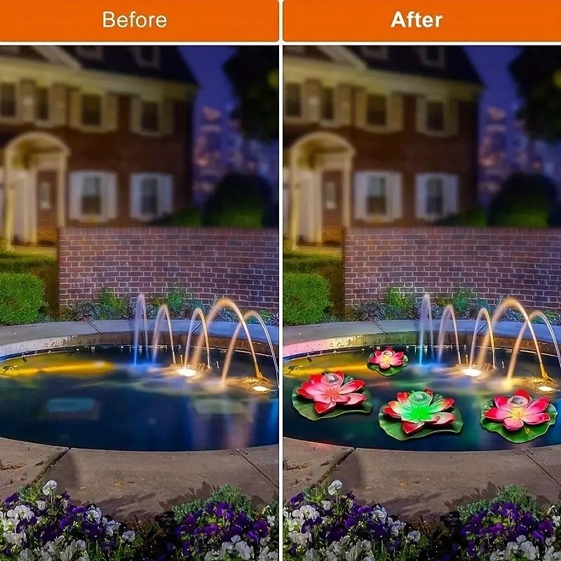 1 Pc Solar Pond Lotus Water Floating Light Outdoor Garden Light Courtyard Wish Lotus Leaf Light Pond Swimming Pool Decor Lighting Water Floating Light4