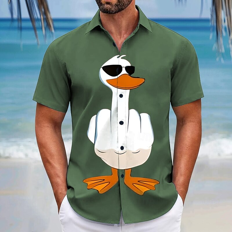 Men's Animal Funny Duck Shirt Summer Hawaiian Shirt Button Up Shirt Short Sleeve Hawaiian Resort Vacation Holiday Beach Wear Summer Spring Turndown 3D Print Collared Shirts Blue Green Gray2