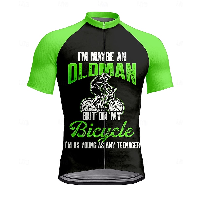 Men's Cycling Jersey Graphic Letter & Number Short Sleeve Bike Tee Tshirt Jersey Top with 3 Rear Pockets UV Resistant Quick Dry Front Zipper Reflective Strips Sports Green Clothing Apparel