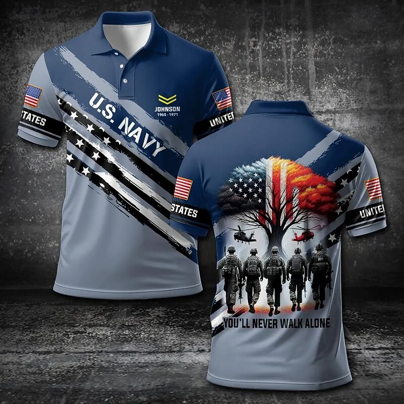 American Independence Day Men's American US Flag Military Polo Short Sleeve Polo Shirts Collared Shirts Casual Outdoor Daily Wear 3D Print Summer Blue