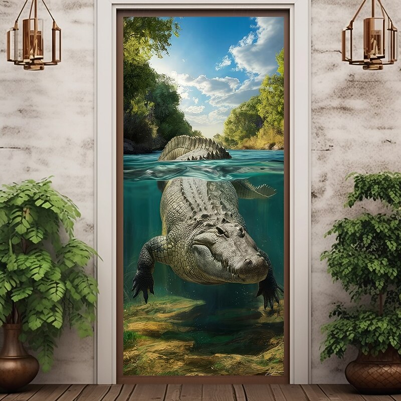Animal Crocodile Door Decorations Door Covers Door Tapestry Door Curtain Decoration Backdrop Indoor/Outdoor Door Banner for Front Door Farmhouse