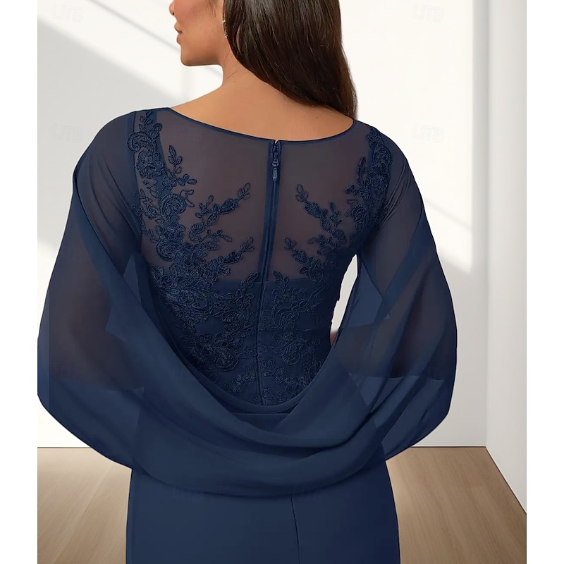 A-Line Mother of the Bride Dress Wedding Guest Elegant Crew Neck Floor Length Chiffon Sleeveless with Appliques Ruching4