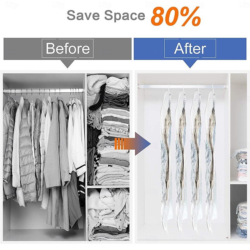 4 Packs Hanging Vacuum Storage Bags with Pump for Clothes,  Vacuum Bag for Suits, Coats, Jackets, Save Space Closet Organizer Vacuum Bags2