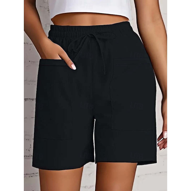 Women's Slacks Comfort Casual / Sporty Short High Waist Plain Drawstring Casual Daily carmine Apricot Black White Summer Regular Fit4