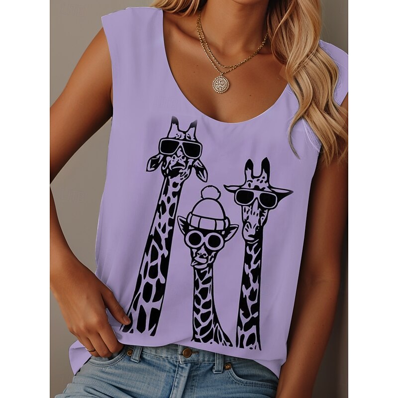 Women's Camisole Tank Top Graphic Animal Graffiti Daily Casual Sleeveless Crew Neck Scoop Neck Regular Tops Daily Print Black White Pink Blue Purple Summer4