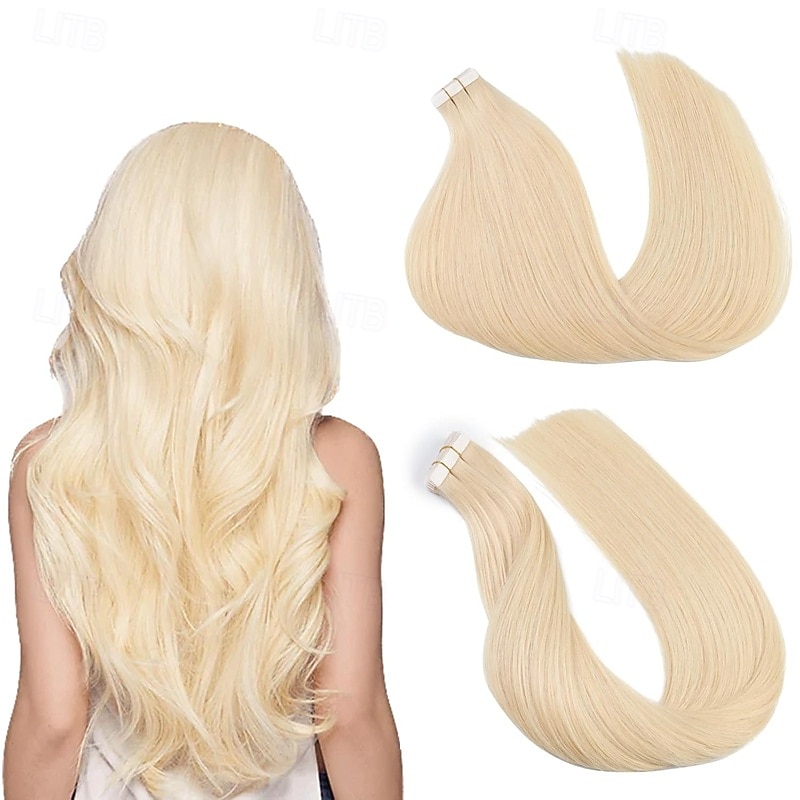 Human Hair Extensions Seamless 613# Golden Blonde Hair Tape In Straight Hair 18Inch 60g 20Pcs