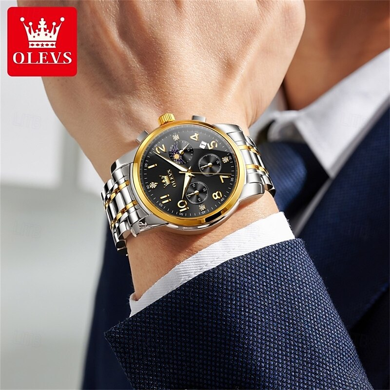 OLEVS Hot Mens Watch Original Brand Multifunctional Chronograph Quartz Watch Waterproof Moon Phase Watch3