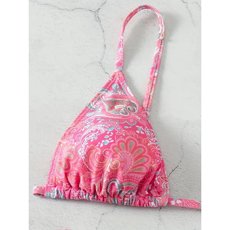 Women's Swimwear Bikini Swimsuit Deep V Knitted Tie Back Vacation Stylish Paisley Halter Neck Sleeveless Bathing Suits2