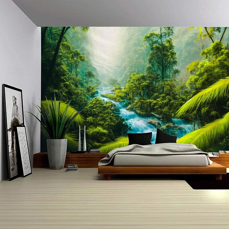 Magnificent Forest Waterfall Landscape Hanging Tapestry Mural Art Large Tapestry Mural Decoration Photos Background Carpet Curtains Home Bedroom Living Room Decoration2