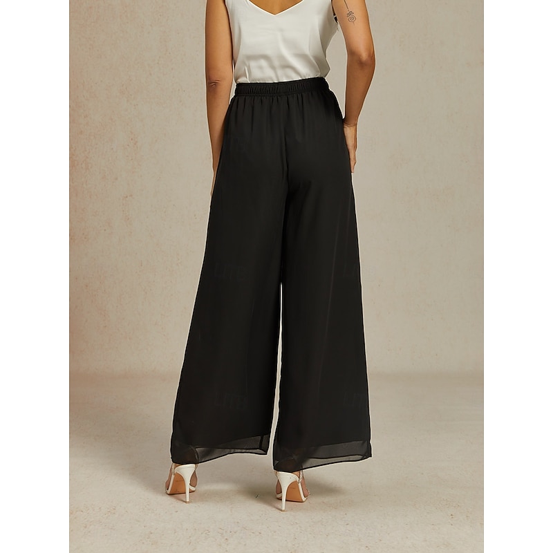 Women's Culottes Wide Leg Elegant Vintage Fashion Full Length Mid Waist Plain Inelastic Black Summer Spring Fall Loose Fit2