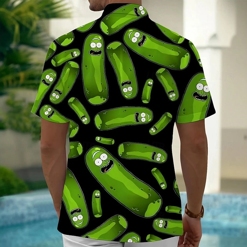 Men's Funny Pickle Shirt Summer Hawaiian Shirt Button Up Shirt Short Sleeve Hawaiian Vacation Holiday Beach Wear Summer Spring Turndown 3D Print Collared Shirts Front One Pocket Black2