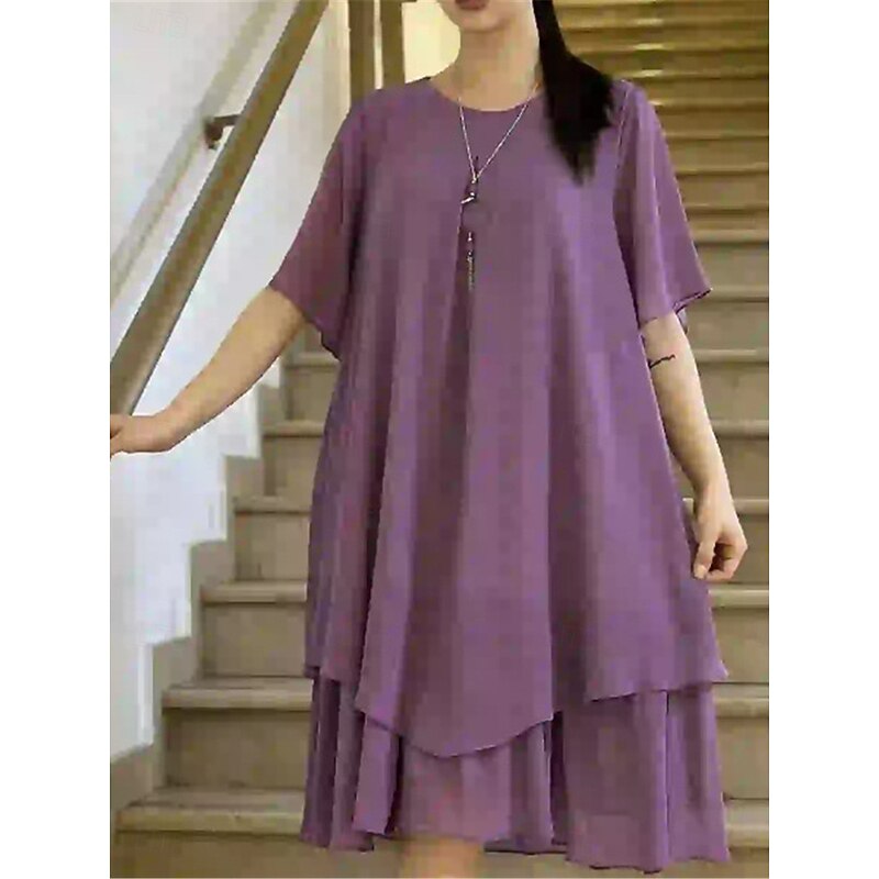 Women's Midi Dress A Line Dress Solid Color Summer Dress Casual Daily Regular Fit Graphic Plain Half Sleeve Crew Neck Black Purple Green Summer2