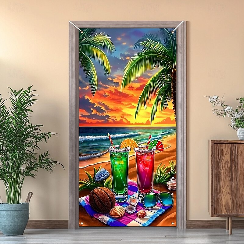 Beach Drinking Door Decorations Door Covers Door Tapestry Door Curtain Decoration Backdrop Indoor/Outdoor Door Banner for Front Door Farmhouse4