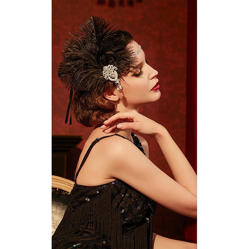 The Great Gatsby Flapper Headband The Great Gatsby Feather Retro Sparkling Glitter Fancy Dress Women's Carnival Valentine's Day Masquerade Party Evening Wear Masquerade Festival Adults' Gloves2