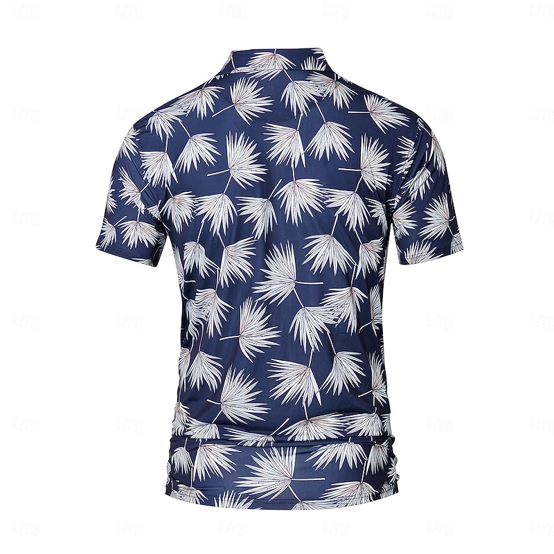 Men's Polo Knit Polo Sweater Casual Holiday Lapel Short Sleeve Formal Leaf Palm Tree Quick Dry Summer Light Blue Black Navy Blue Blue Purple Green Polo2