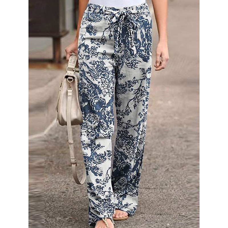 Women's Wide Leg Baggy Pants Fashion Streetwear Full Length High Waist Graphic Pocket Elastic Waistband Comfy Soft Comfortable Micro-elastic Outdoor Street White Yellow Red Dark navy Summer Spring