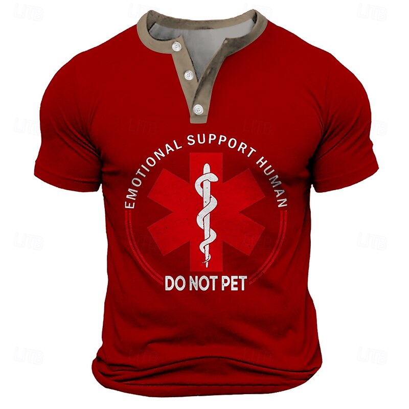 Men's T Shirt Henley Shirt Short Sleeve T shirt 3D Print Henley Shirt Sports Fashion Daily Street Sports Outdoor Casual Black Red Blue Summer Spring All Seasons Clothing Apparel S M L XL XXL XXXL - Main Image