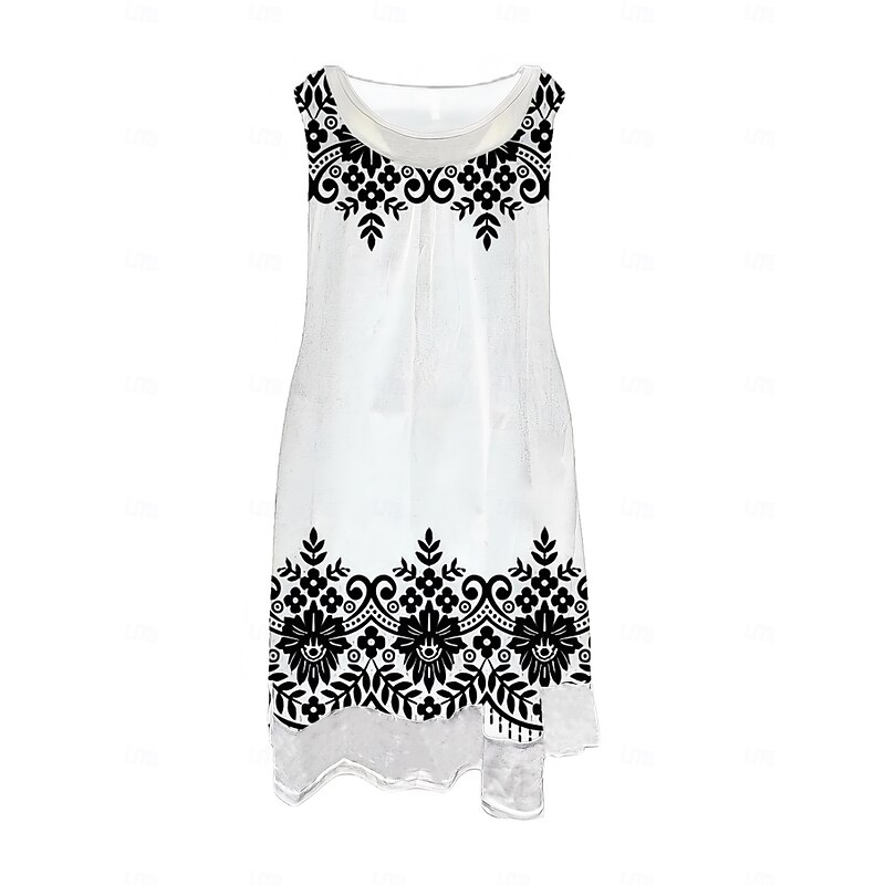 Women's Midi Dress Tank Dress Fashion Classic Outdoor Daily Weekend Regular Fit Graphic Letter Sleeveless Crew Neck Black And White Spring Fall3