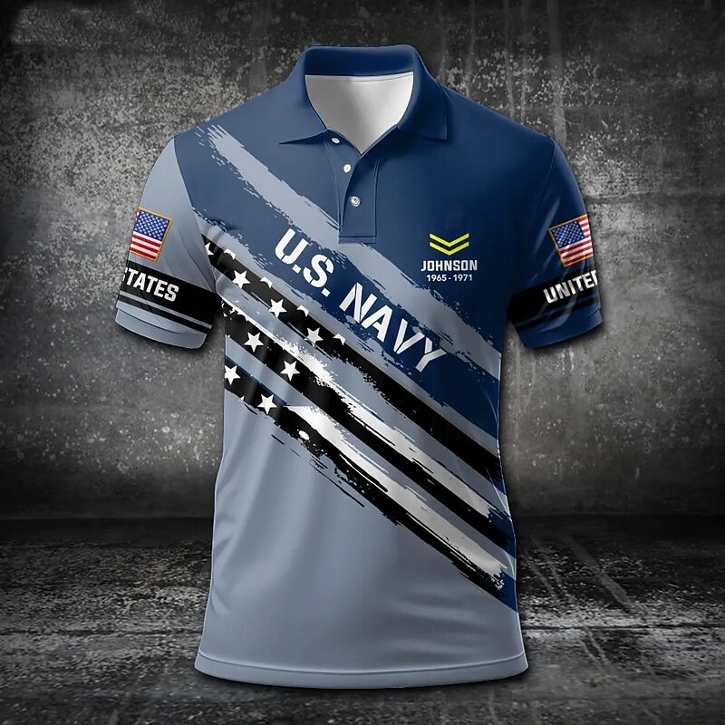 American Independence Day Men's American US Flag Military Polo Short Sleeve Polo Shirts Collared Shirts Casual Outdoor Daily Wear 3D Print Summer Blue2