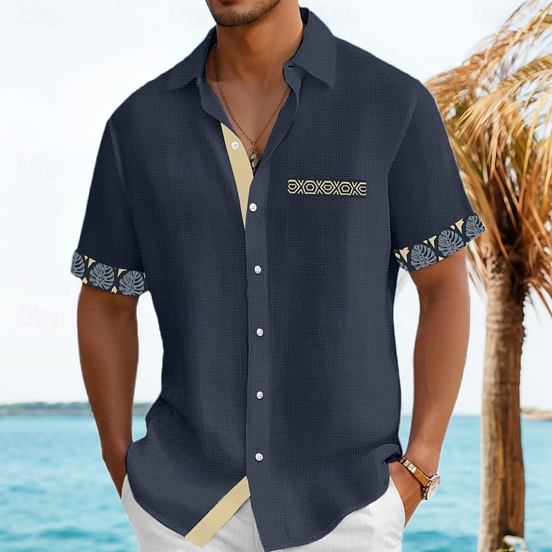 Men's Shirt Linen Shirt Summer Shirt Beach Shirt Plaid Vacation Holiday Black Navy Blue Green Khaki Short Sleeve Collar Summer Clothing Apparel