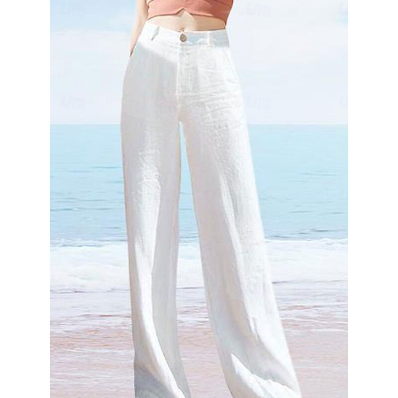 Women's Wide Leg Baggy Pants Solid Color Fashion Basic Full Length High Waist Plain Pocket Comfort Outdoor Micro-elastic Vacation Street Daily Deep Green Black White Summer Spring Regular Fit4