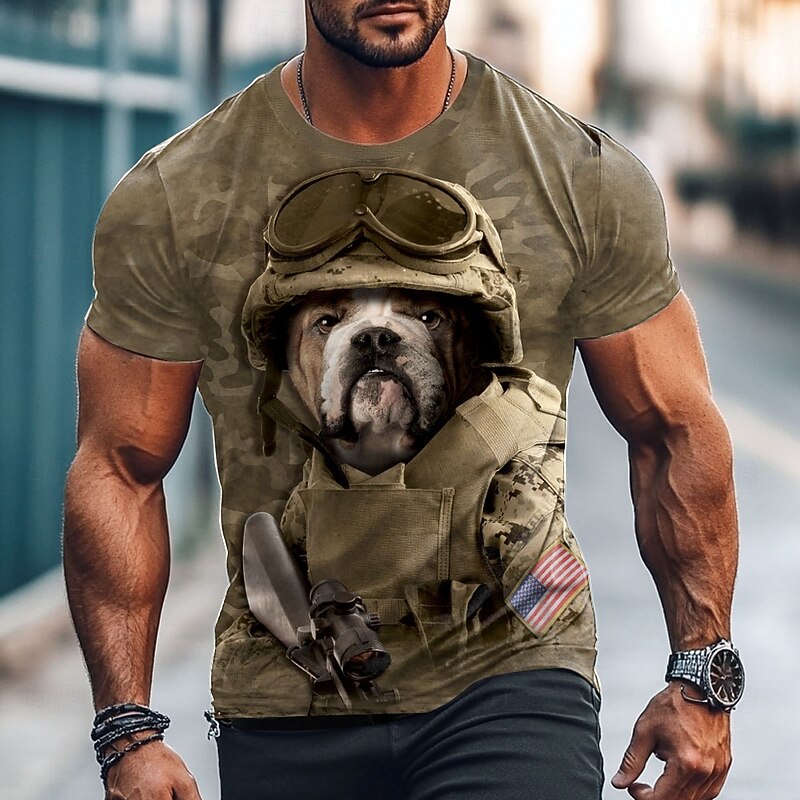 Combat Sam VINCENT HIE Men's T Shirt Short Sleeve T shirt 3D Print Crew Neck Shirt Exaggerated Designer Party Street Casual Green Summer Spring All Seasons Clothing Apparel2
